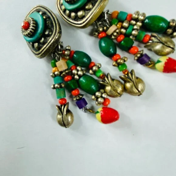 BOHO Clip On Earrings Dangles Multicolor Vintage Women Retro Jewelry Ethnic - Picture 10 of 16